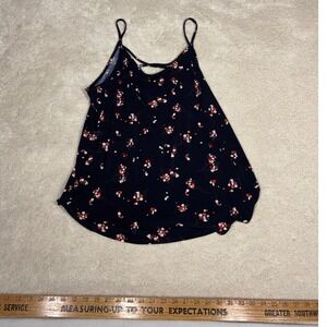 Kaileigh Womens Floral Strappy V-Neck Cami Tank Top Navy Blue Large CT7962